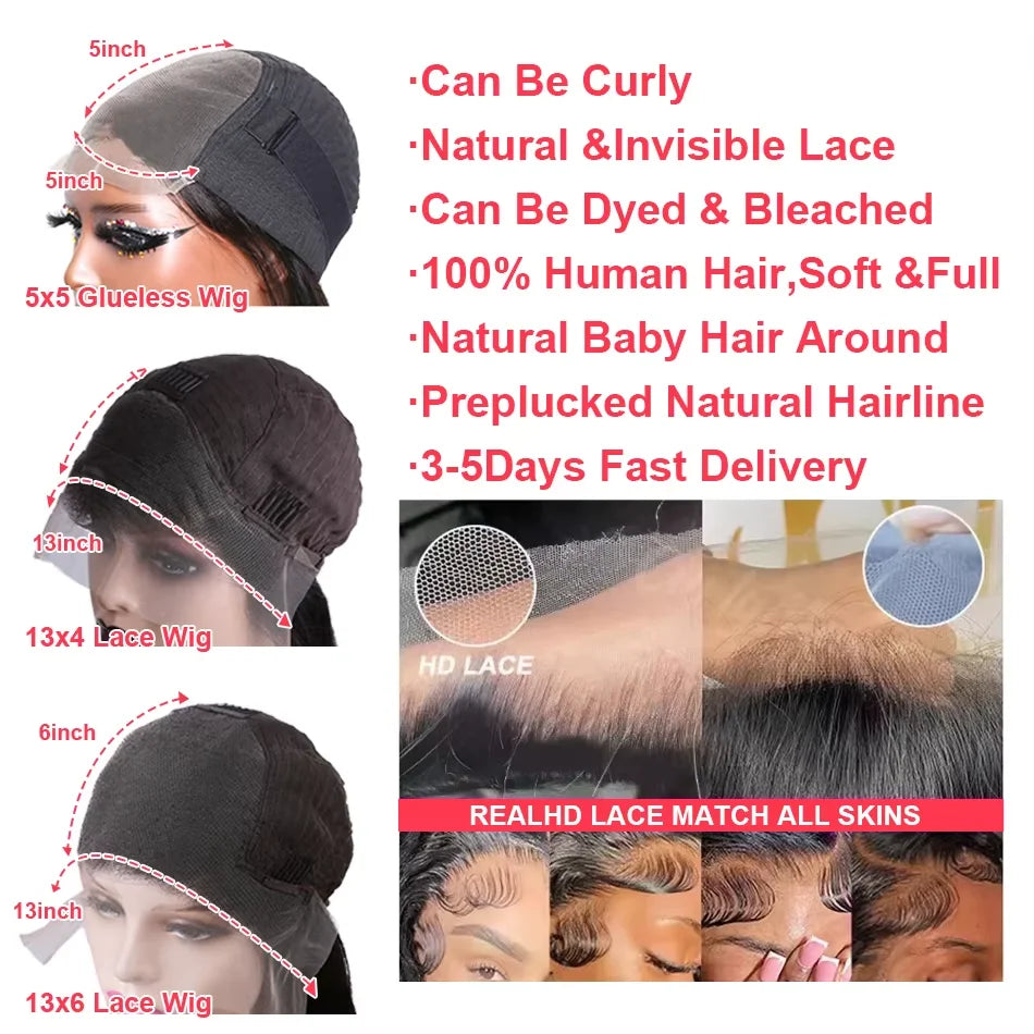Body Wave 13x6 HD Transparent Lace Front Human Hair Wigs For Black Women 30 36 Inch 13x4 Lace Frontal Brazilian Wigs