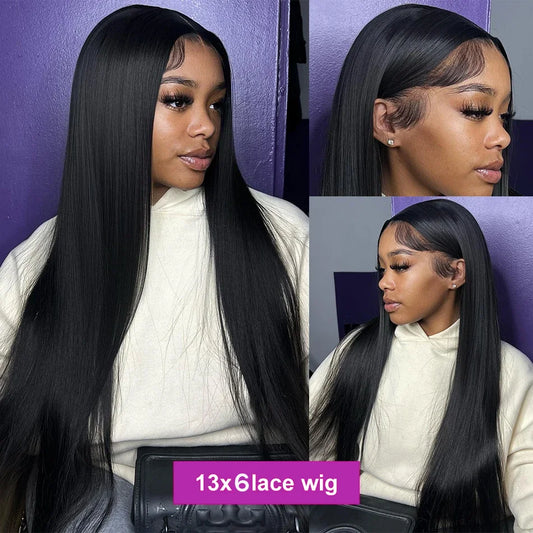 200% Density Straight HD Transparent 13x6 Wig Brazilian Lace Front 30 38 Inch 13x4 Human Hair Wigs Lace Front For Black Women