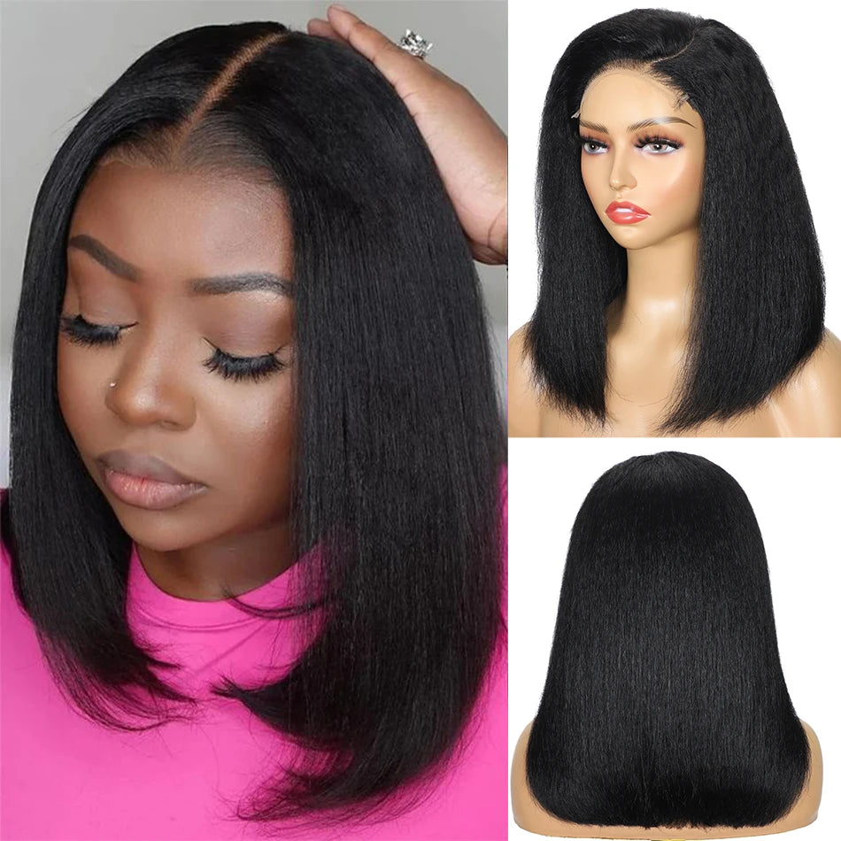 100% Vietnamese Human Hair Bob Yaki Straight 5x5 Lace Closure Wig 200% Density Ombre Brown Kinky Straight 13x6 HD Lace Front Wig