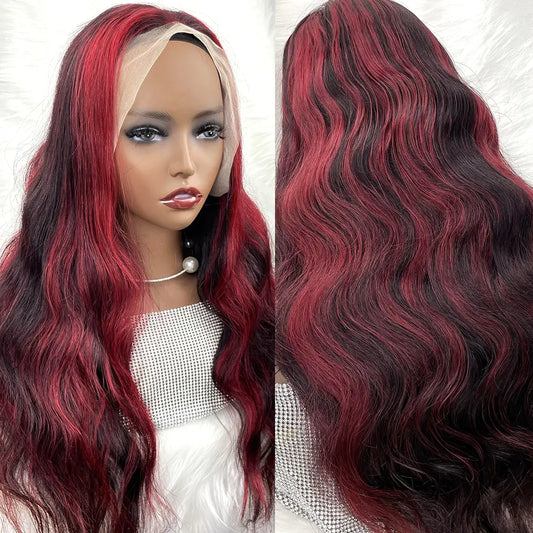 Highlight Burgundy Ombre Human Hair Wigs P1B/99J Body Wave 13x4 13x6 Lace Front Wigs Human Hair For Women Pre Plucked Colored