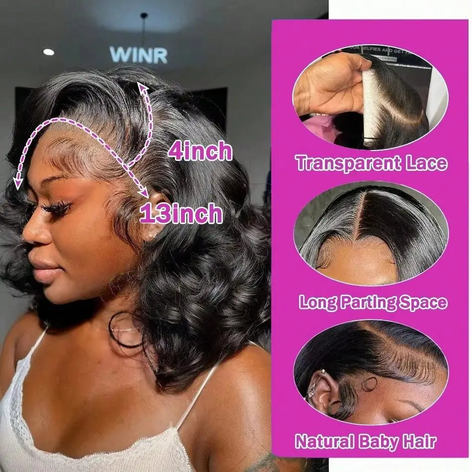 Bouncy Curly 230% Brazilian Short Bob Wig 13x4 Hd Transparent Lace Front Human Hair Wigs Pre Pluck Body Wave Bob Wigs Short Hair