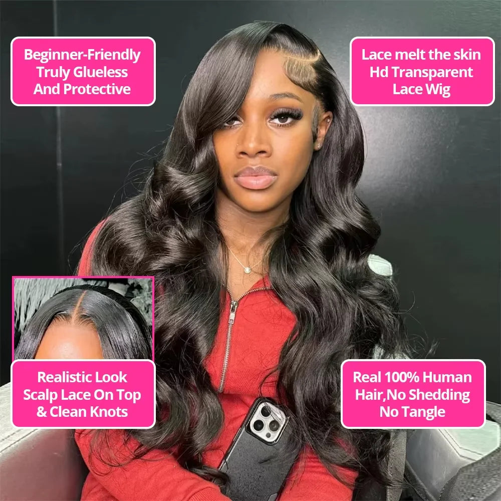 Body Wave 13x6 HD Transparent Lace Front Human Hair Wigs For Black Women 30 36 Inch 13x4 Lace  Frontal Brazilian Wigs