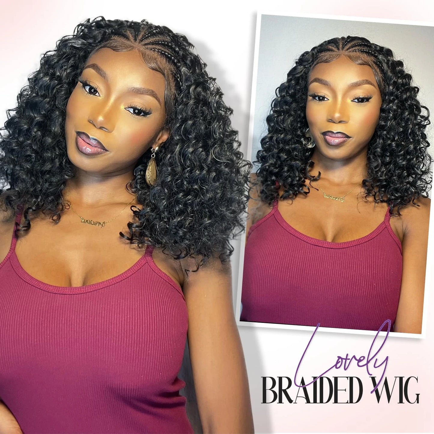 Cornrow Braid Bob Wig Deep Curly Brazilian Human Hair Knotless 13x4 Full Lace Wigs Pre Braided Boho Box Braids Wig For Women