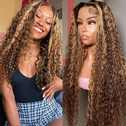 Highlight Deep Wave Wigs Human Hair Wig 13x6/13x4 HD Lace Frontal Wig 427 Honey Blonde 13x4 Lace Front Human Hair Wigs For Women