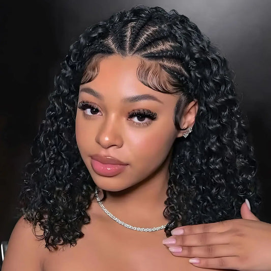 Cornrow Braid Bob Wig Deep Curly Brazilian Human Hair Knotless 13x4 Full Lace Wigs Pre Braided Boho Box Braids Wig For Women