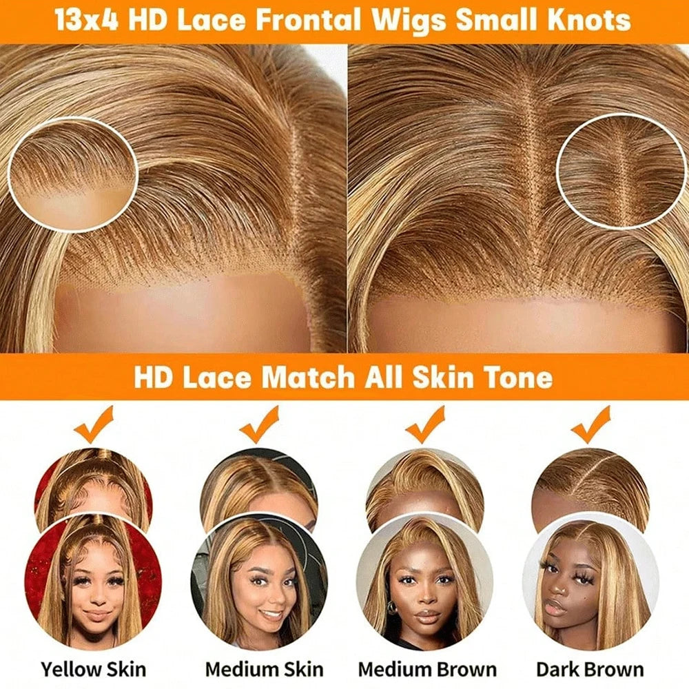 30Inch Ombre Highlight Lace Front Wigs 13x6 Straight Lace Front Wigs Transparent Pre Plucked Glueless Honey Blonde Wig for Women