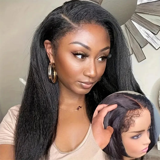Kinky Straight Wig 4C Edges Baby Hair 13x6 Transparent Lace Front Wig Human Hair Pre Plucked 13x4 Yaki Straight Human Hair Wigs