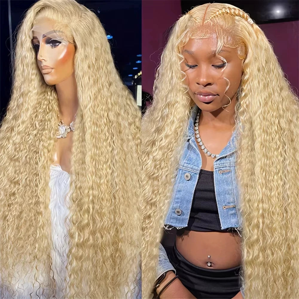 13x6 HD Lace Frontal Wig 613 Blonde Deep Wave 13x4 Transparent Lace Curly Human Hair Wigs Blonde Water Wave Wig for Women