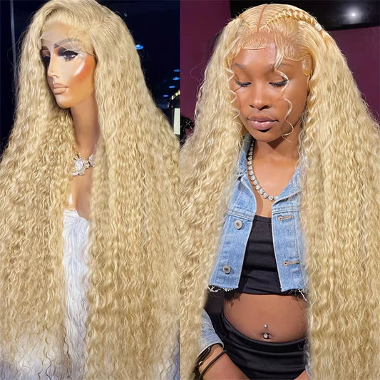 13x6 HD Lace Frontal Wig 613 Blonde Deep Wave 13x4 Transparent Lace Curly Human Hair Wigs Blonde Water Wave Wig for Women