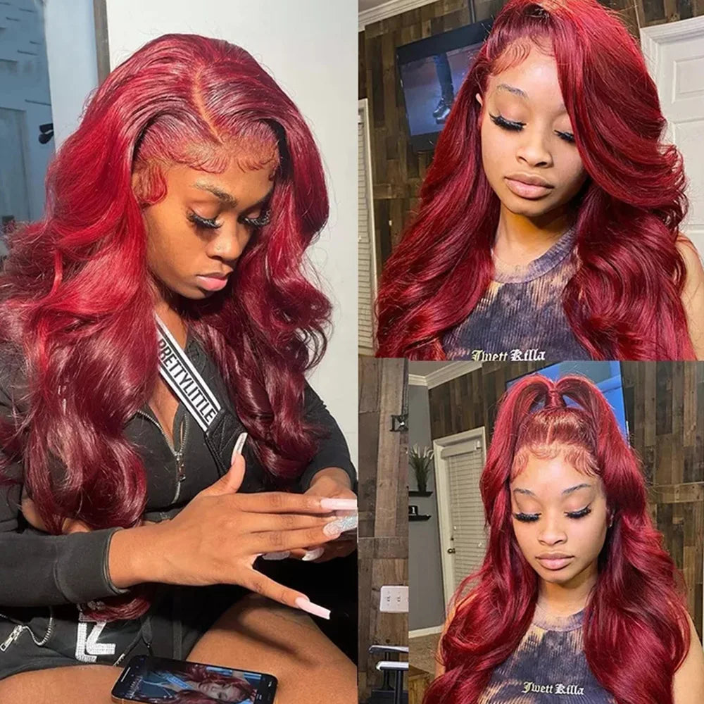 Burgundy 99J 13x6 HD Transparent Lace Front Human Hair Wig 13x4 Body Wave Lace Frontal Wig Brazilian Colored Remy Wigs for Women
