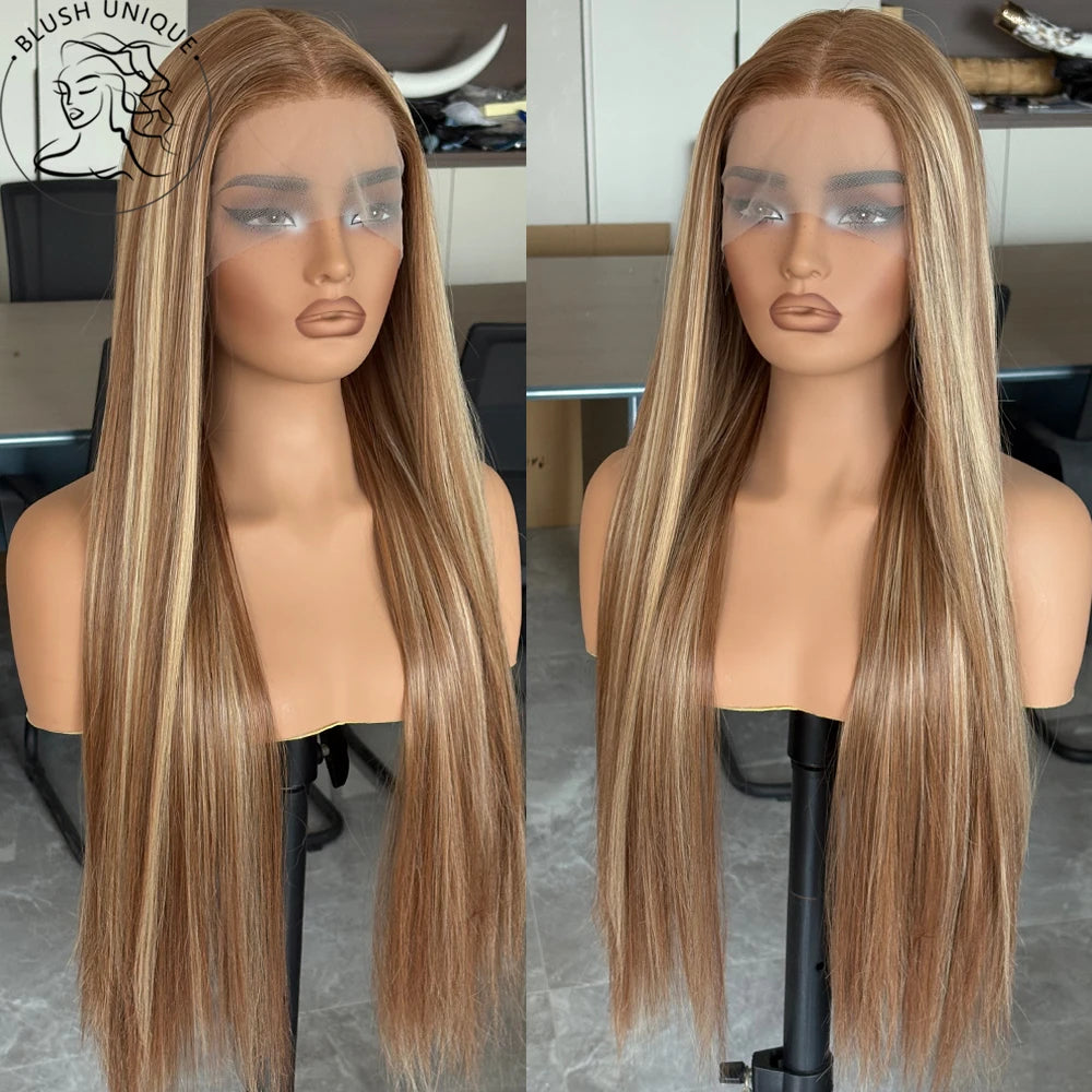 30Inch Ombre Highlight Lace Front Wigs 13x6 Straight Lace Front Wigs Transparent Pre Plucked Glueless Honey Blonde Wig for Women
