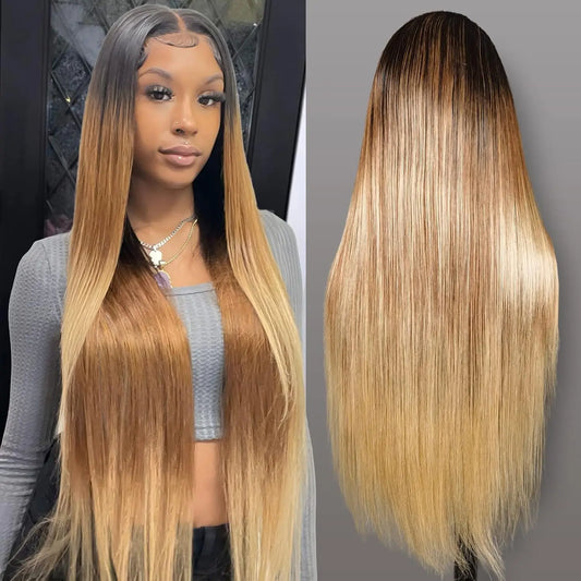 13x6 Highlight Ombre Lace Front Wig Human Hair Pre Plucked OT4/30/27 Colored Honey Blonde Lace Front Wig Pre Plucked For Women