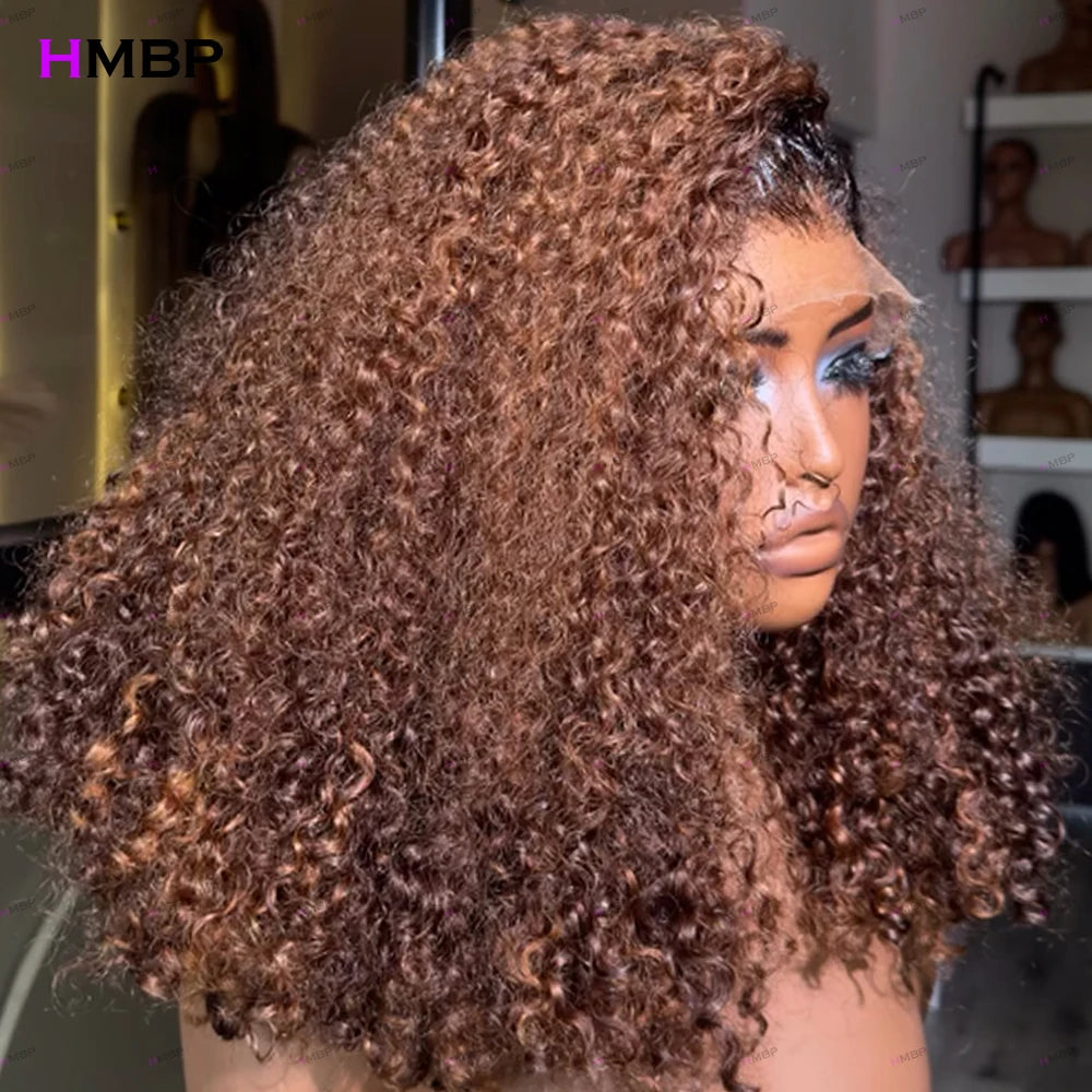 400 Density Brown Kinky Curly Color WIg 13x6 HD Lace Frontal Wig 100% Human Hair Wigs For Women 4x4 Lace Frontal Wig Pre plucked