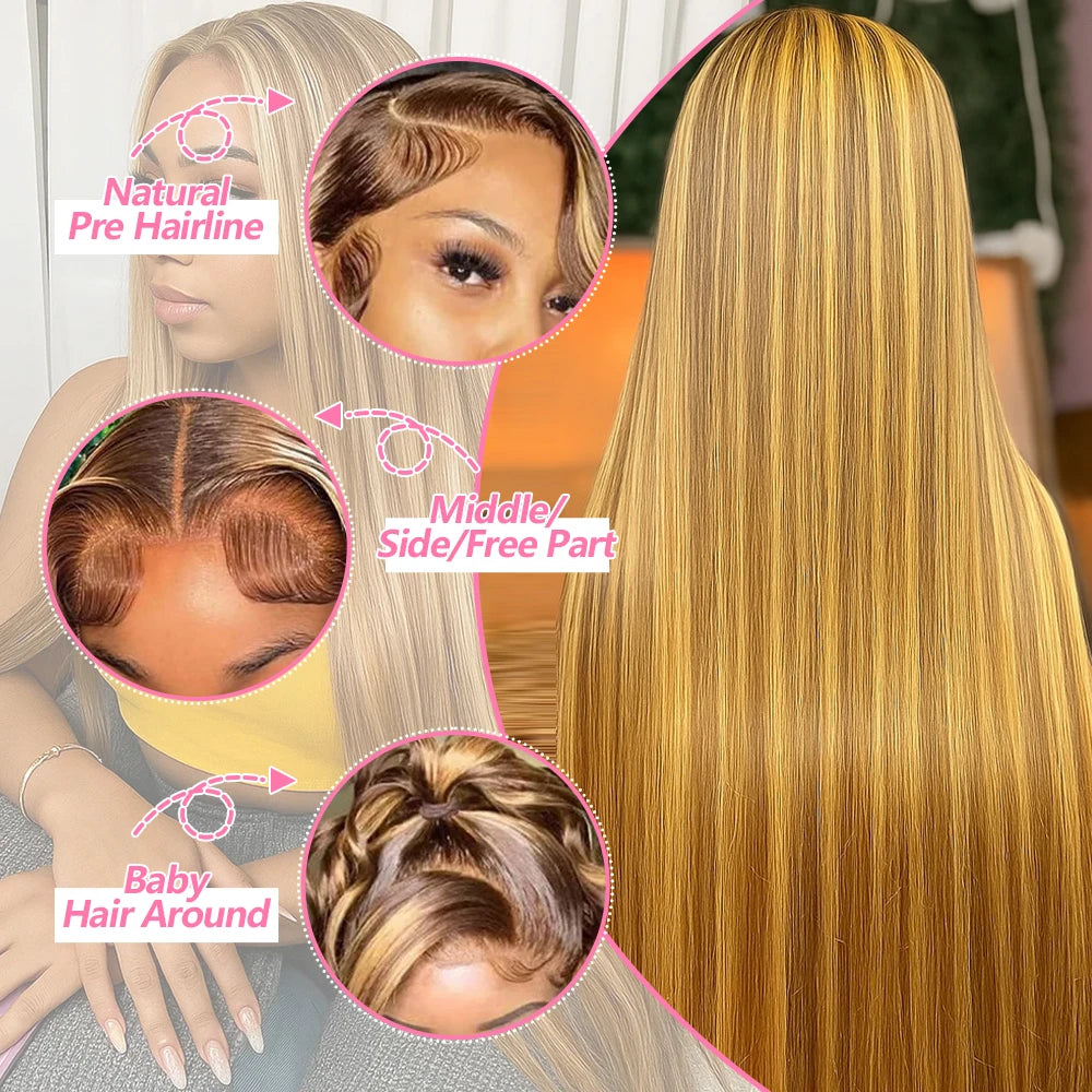 P4/27 Highlight Wig Human Hair 13x4 Bone Straight Lace Front Wigs Human Hair Ombre 613 Blonde Colored Human Hair Wig Pre Plucked