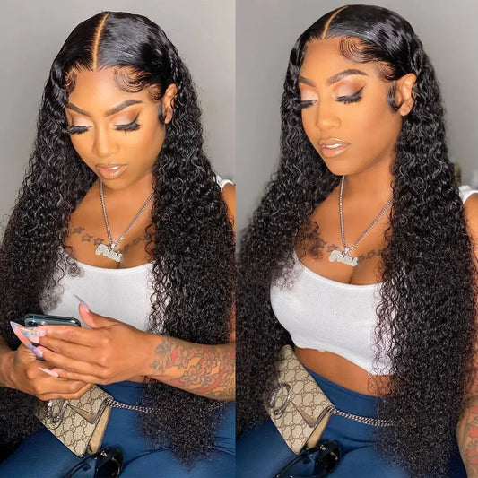 Kinky Curly Human Hair Wig Swiss Lace Frontal Curly Hair Glueless Wigs Pre Plucked Natural Hairline Lace Wig for Women