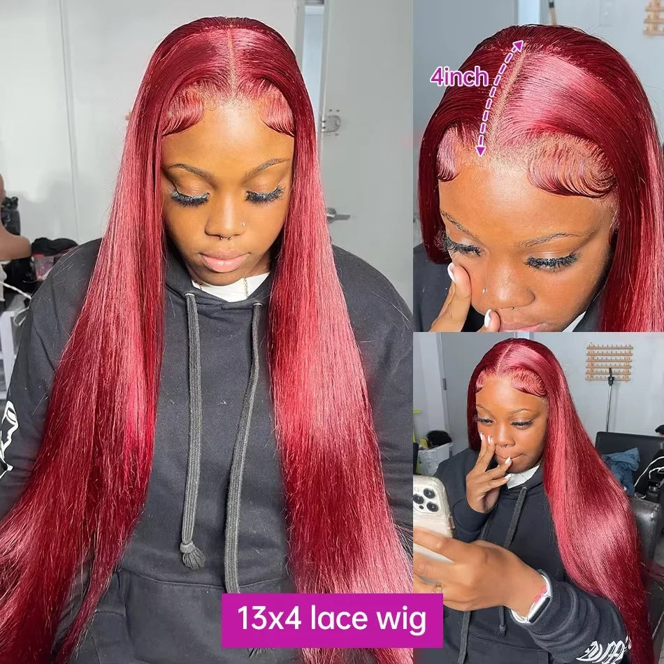 High Density Human Hair 13x4 Lace Front Wig 99j Bone Straight Burgundy 13x6 Hd Lace Frontal Wigs For Wmen 30 Inch Colored Choice