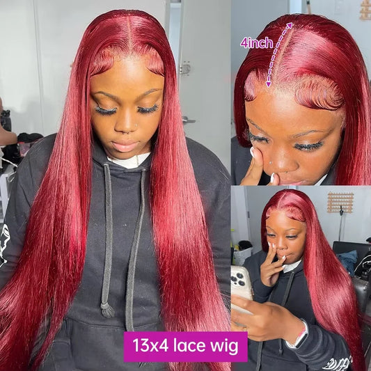 High Density Human Hair 13x4 Lace Front Wig 99j Bone Straight Burgundy 13x6 Hd Lace Frontal Wigs For Wmen 30 Inch Colored Choice