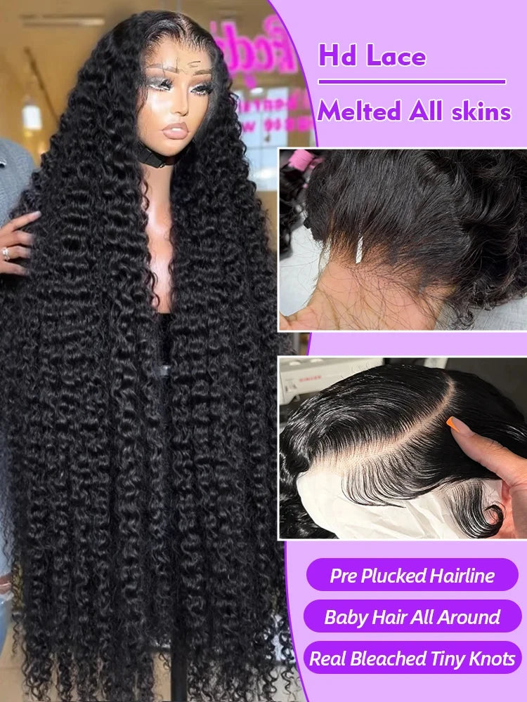 Deep Wave Human Hair Wigs 13X6 Hd Lace Frontal Wig Water Wave Lace Front Wigs Curly Brazilian Wigs 250 Density 40 Inch For Wome
