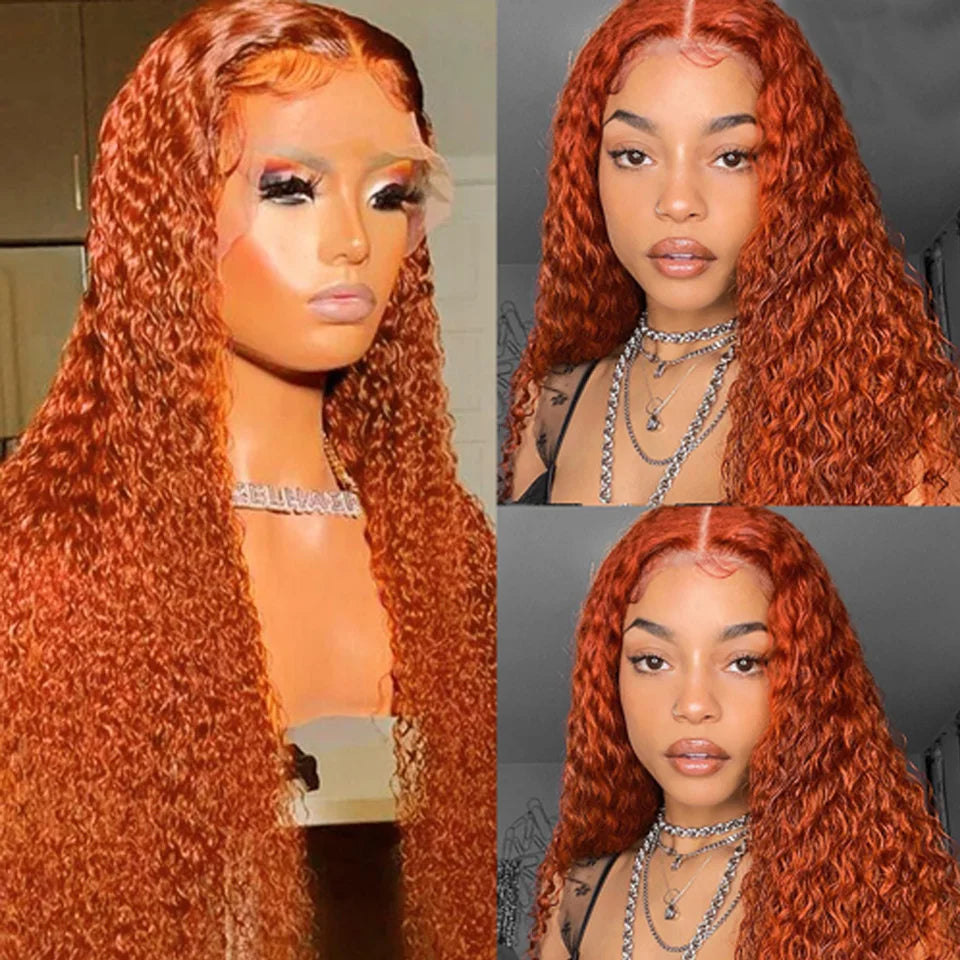 Ginger Orange Lace Front Human Hair Wigs 34 36 Inch Deep Wave Frontal Wig Curly Human Hair Wig 13x4 13x6 HD Lace Frontal Wig