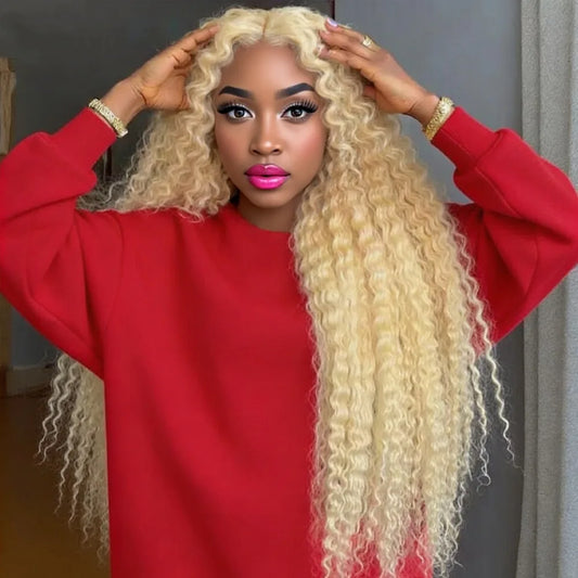 13x6 HD Lace Frontal Wig 613 Blonde Deep Wave 13x4 Transparent Lace Curly Human Hair Wigs Blonde Water Wave Wig for Women