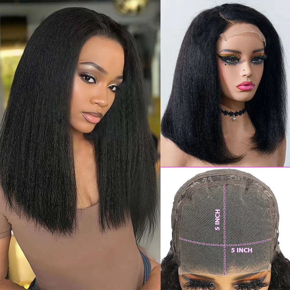 100% Vietnamese Human Hair Bob Yaki Straight 5x5 Lace Closure Wig 200% Density Ombre Brown Kinky Straight 13x6 HD Lace Front Wig