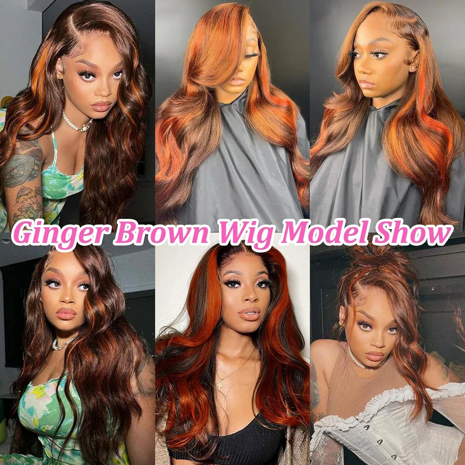4/350 Highlight Wig Human Hair Body Wave Ombre Orange Ginger Lace Front Wig Human Hair Hd Lace Wig 13x6 Human Hair 200% Density