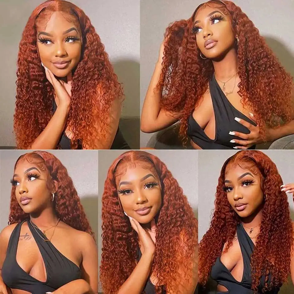 Ginger Orange Lace Front Human Hair Wigs 34 36 Inch Deep Wave Frontal Wig Curly Human Hair Wig 13x4 13x6 HD Lace Frontal Wig
