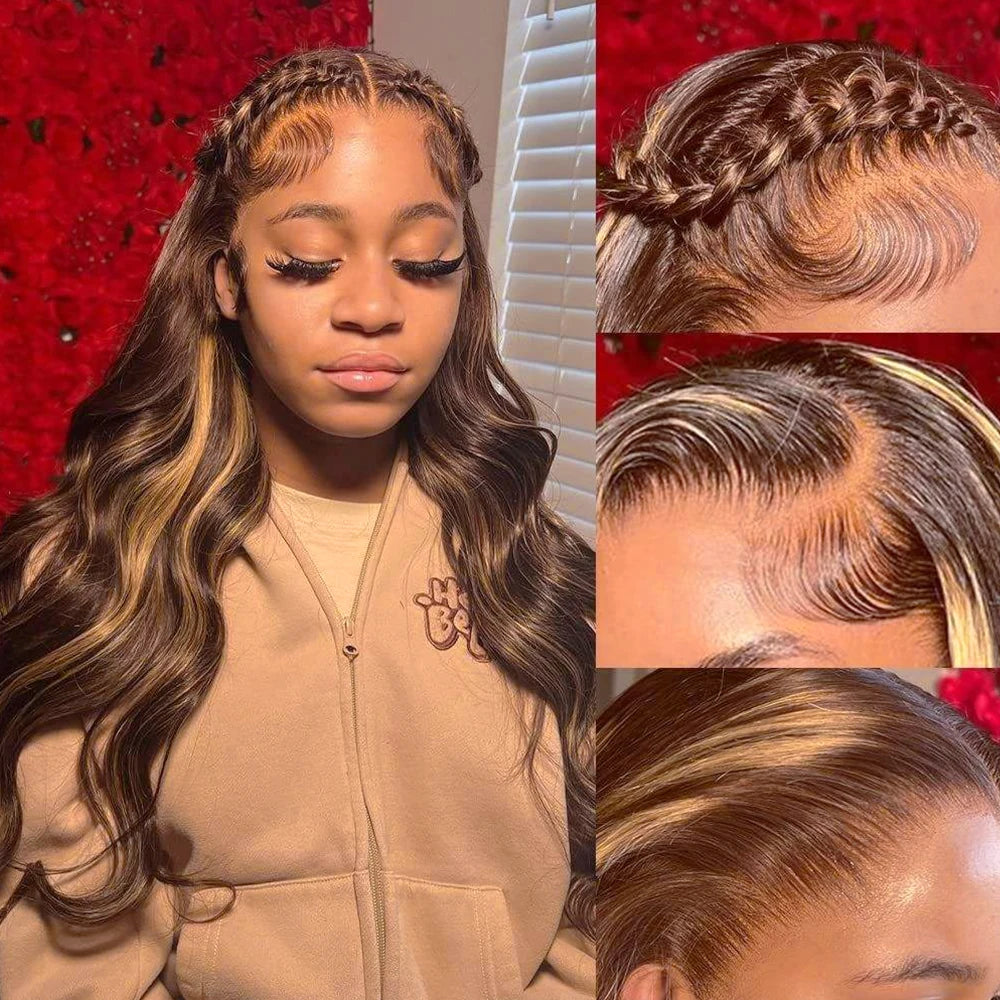 Colored Highlight Wigs Human Hair 13x4 13x6 Hd Lace Frontal Wig Brazilian 100% Human Hair P4/27 Blonde Ombre Body Wave Wigs