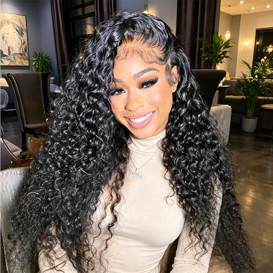 Kinky Curly Human Hair Wig Swiss Lace Frontal Curly Hair Glueless Wigs Pre Plucked Natural Hairline Lace Wig for Women