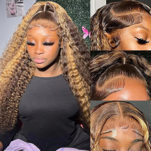 Highlight Ombre Human Hair Wigs P4/27 Honey Blonde 13x4 13x6 Deep Wave Lace Front Wigs Human Hair For Women Pre Plucked Colored