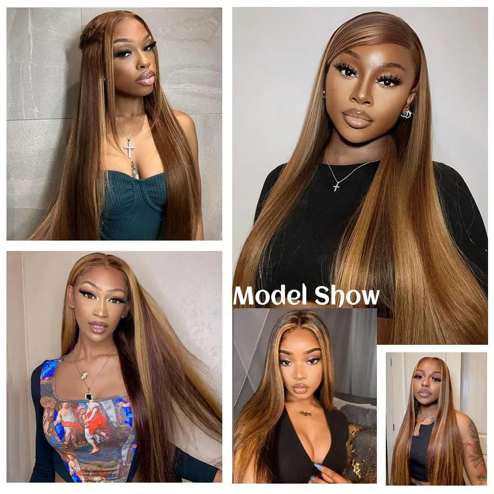 30Inch Ombre Highlight Lace Front Wigs 13x6 Straight Lace Front Wigs Transparent Pre Plucked Glueless Honey Blonde Wig for Women