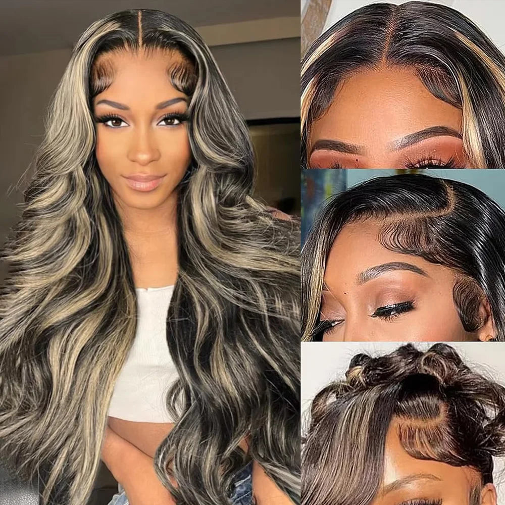 1B/27 Body Wave 13x6 Lace Frontal Highlight Wig Human Hair Brazilian 250 Density 30 40 Inch Ombre Blonde Colored Human Hair Wigs
