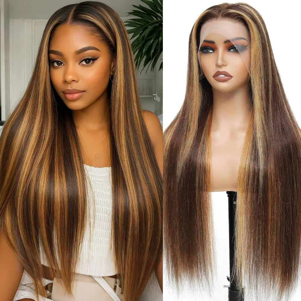 13x6 Highlight Ombre Lace Front Wig Human Hair Pre Plucked OT4/30/27 Colored Honey Blonde Lace Front Wig Pre Plucked For Women