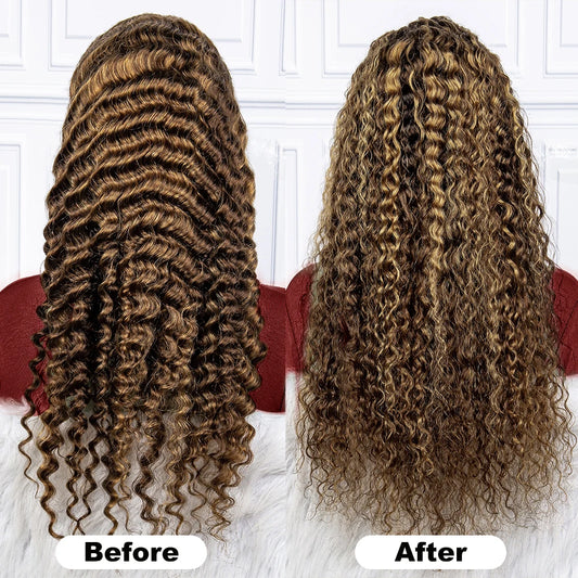 Highlight Deep Wave Wigs Human Hair Wig 13x6/13x4 HD Lace Frontal Wig 427 Honey Blonde 13x4 Lace Front Human Hair Wigs For Women
