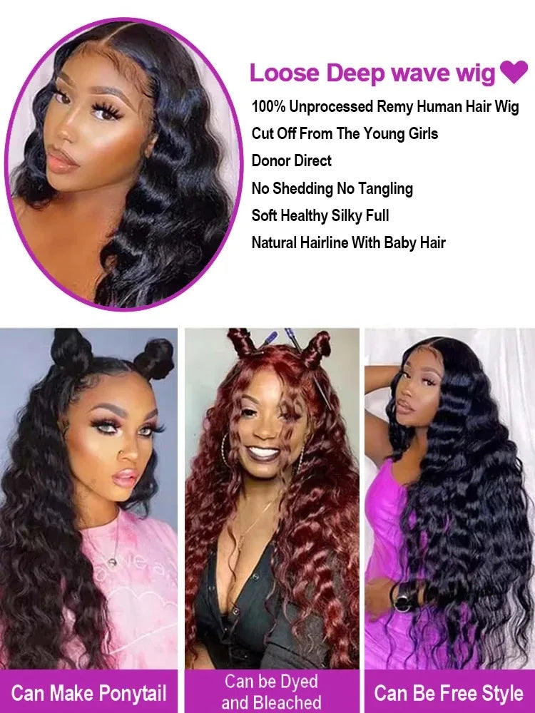 46 Inch HD 13x6 Loose Deep Wave Lace Frontal Human Hair Wig Brazilian 13x4 360 Water Curly Lace Front Wigs For Women 200 Density