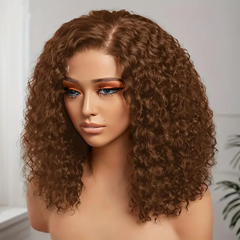 Chocolate Brown Lace Front Kinky Curly Short Bob Wigs Pre Plucked 13x4 HD Transparent Ear To Ear Lace Frontal Human Hair Wigs