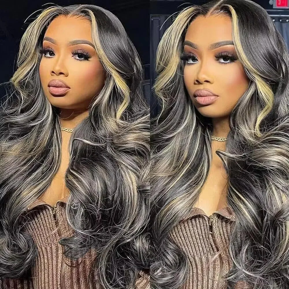 1B/27 Body Wave 13x6 Lace Frontal Highlight Wig Human Hair Brazilian 250 Density 30 40 Inch Ombre Blonde Colored Human Hair Wigs