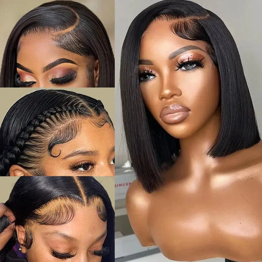Bob Wig Human Hair 13X4 Lace Frontal Bob Wigs For Black Women Human Hair Glueless Straight Bob Lace Front Wig Natural Color Wigs