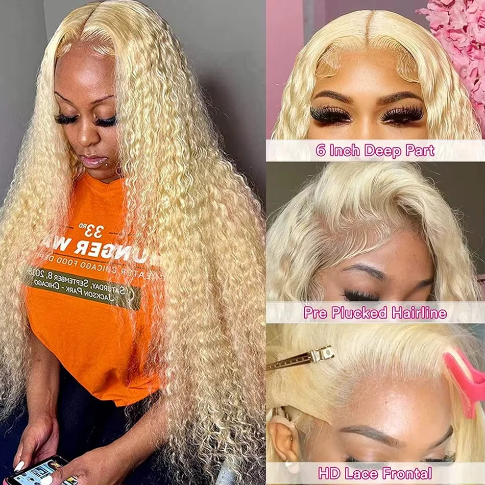 13x6 HD Lace Frontal Wig 613 Blonde Deep Wave 13x4 Transparent Lace Curly Human Hair Wigs Blonde Water Wave Wig for Women
