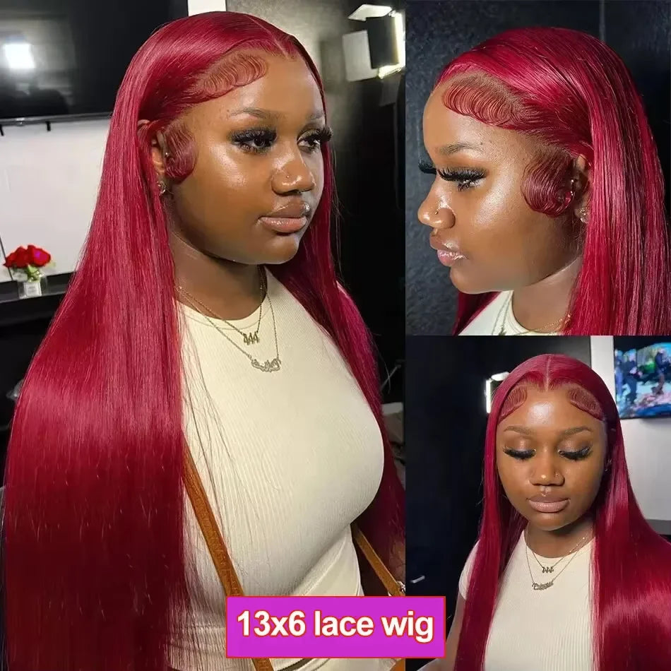 High Density Human Hair 13x4 Lace Front Wig 99j Bone Straight Burgundy 13x6 Hd Lace Frontal Wigs For Wmen 30 Inch Colored Choice