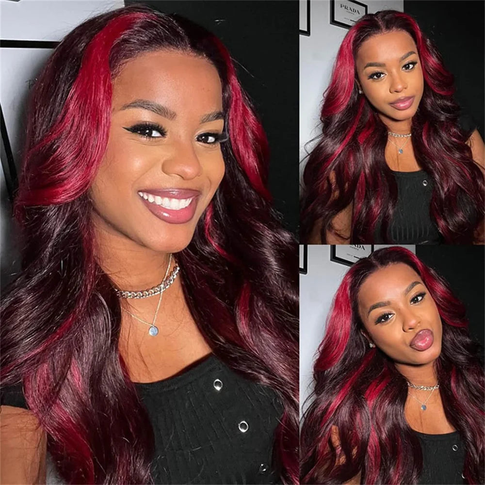 Highlight Burgundy Ombre Human Hair Wigs P1B/99J Body Wave 13x4 13x6 Lace Front Wigs Human Hair For Women Pre Plucked Colored