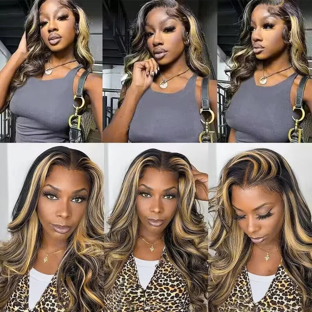 1B/27 Body Wave 13x6 Lace Frontal Highlight Wig Human Hair Brazilian 250 Density 30 40 Inch Ombre Blonde Colored Human Hair Wigs