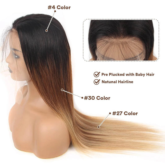 13x6 Highlight Ombre Lace Front Wig Human Hair Pre Plucked OT4/30/27 Colored Honey Blonde Lace Front Wig Pre Plucked For Women