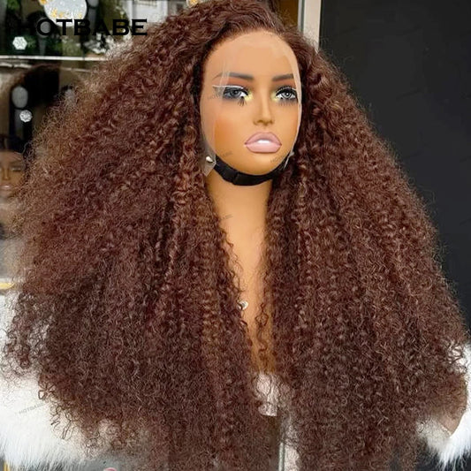 Wear And Go Kinky Curly Glueless Brown Colored Human Hair Wigs 13x6 HD Transparent Lace Frontal Wigs Preplucked Lace Front Wigs