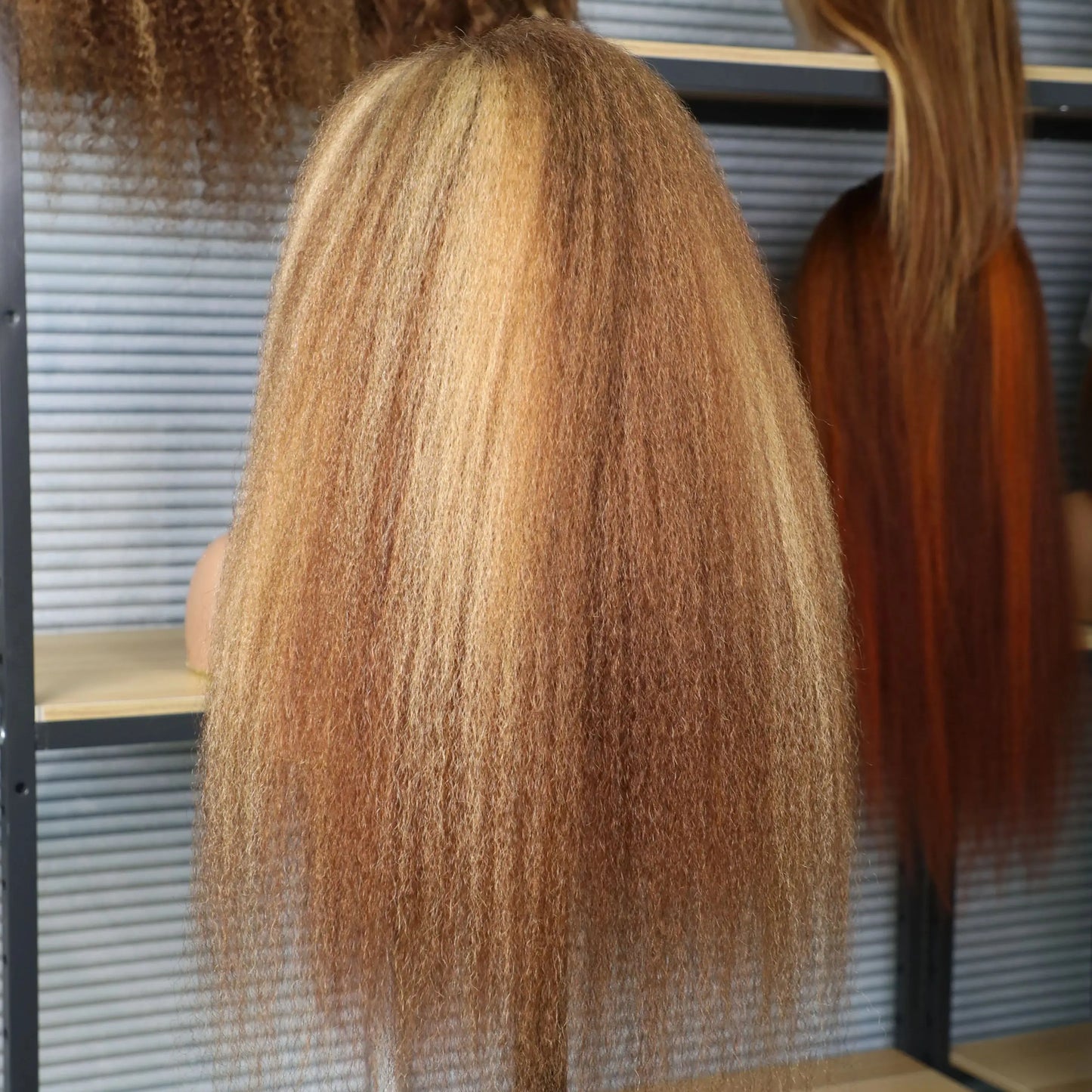 4/27 Highlight Kinky Straight 13x6 Lace Frontal Human Hair Wigs 200% Brown Blonde Piano Color 13x4 Front Wig PrePlucked Yaki Wig