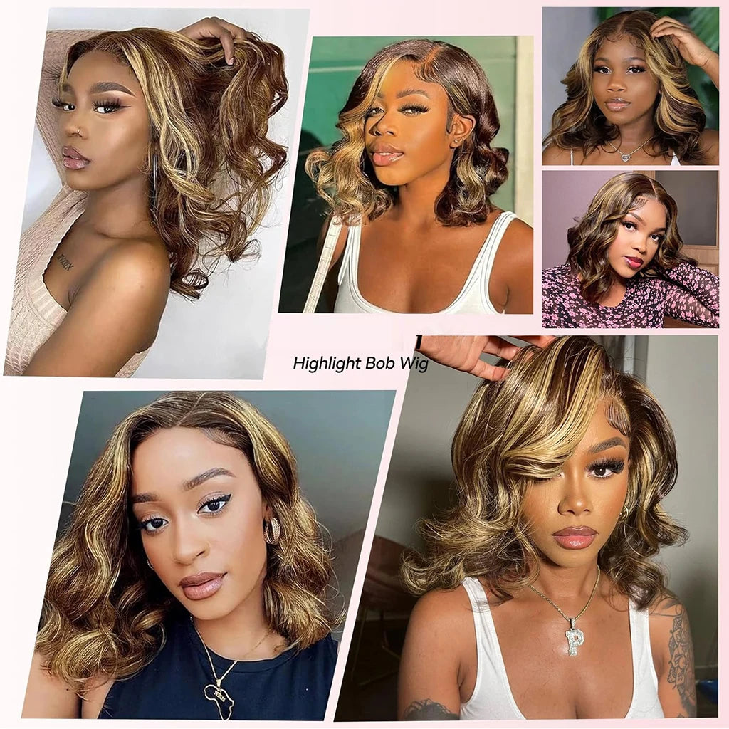 13*4 Loose Body Wave Lace Front Wigs 100% Human Hair Honey Blonde  P4/27 Highlight Ombre HD Lace Front Wigs 99J Burgundy Color