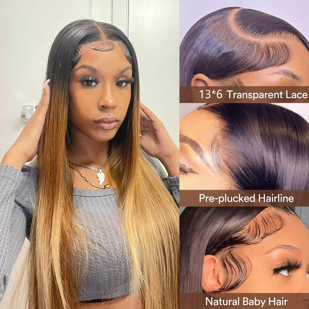 13x6 Highlight Ombre Lace Front Wig Human Hair Pre Plucked OT4/30/27 Colored Honey Blonde Lace Front Wig Pre Plucked For Women