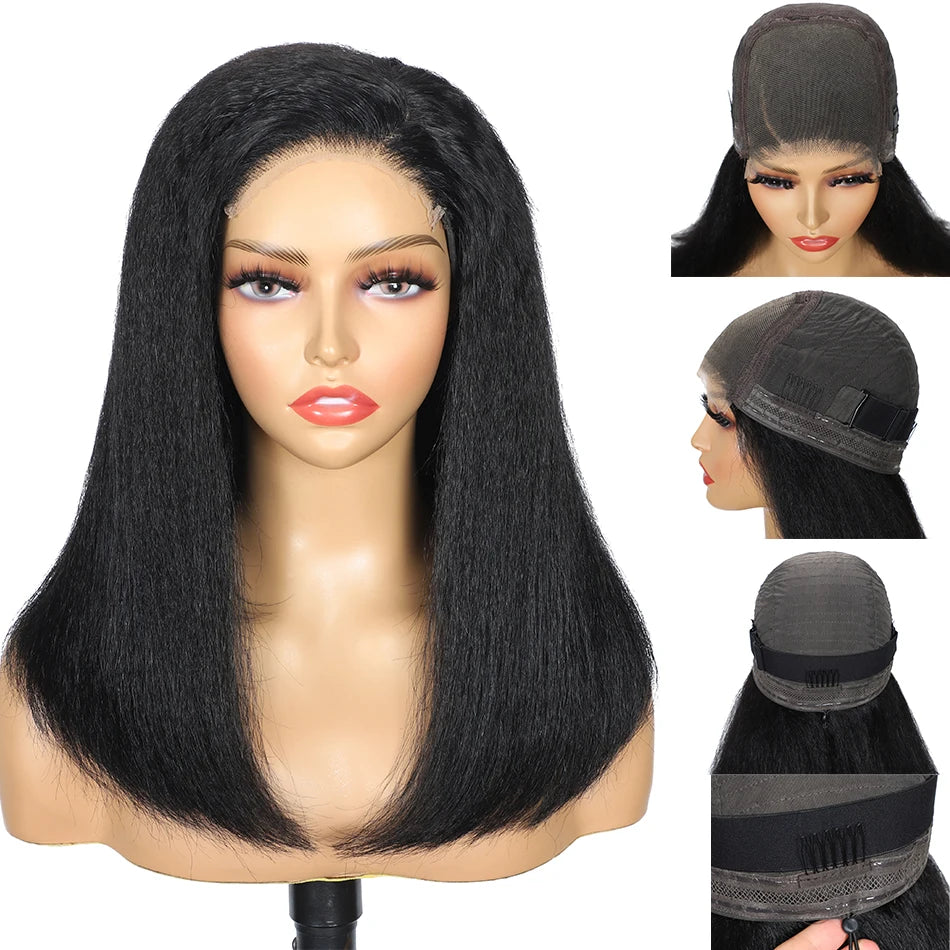 100% Vietnamese Human Hair Bob Yaki Straight 5x5 Lace Closure Wig 200% Density Ombre Brown Kinky Straight 13x6 HD Lace Front Wig