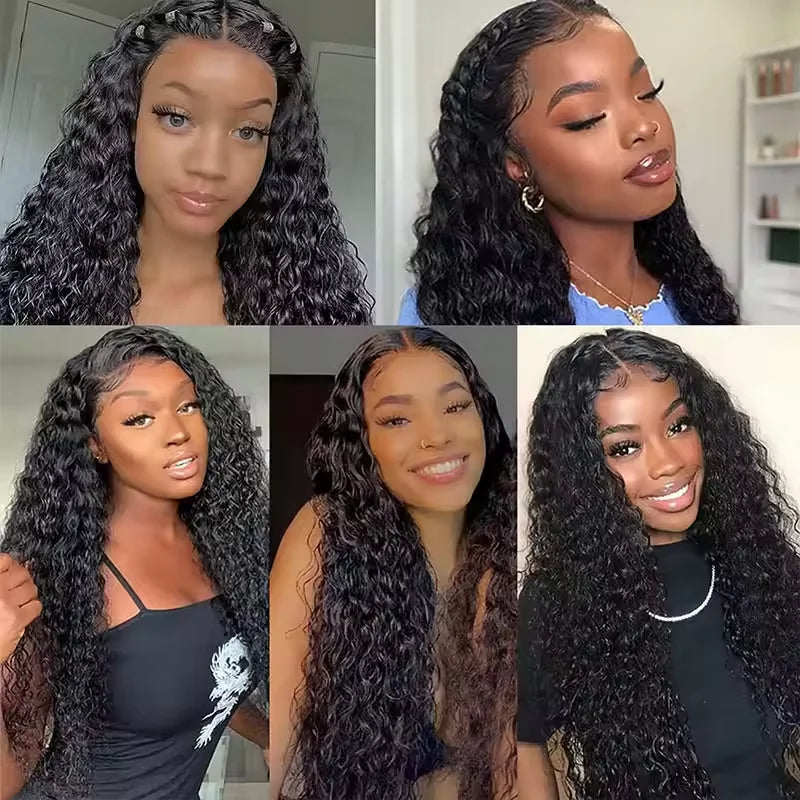 13x6 Deep Wave Lace Front Wig Brazilian Water Wave 200Density Curly HD Transparent Lace Frontal Human Hair Wig PrePlucked 38Inch