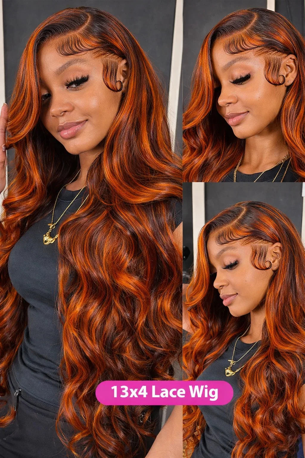 4/350 Highlight Ombre Body Wave Wigs 13x6 Lace Front Human Hair Wig Ginger Orange Brown Colored Water Wave 13x4 Lace Frontal Wig